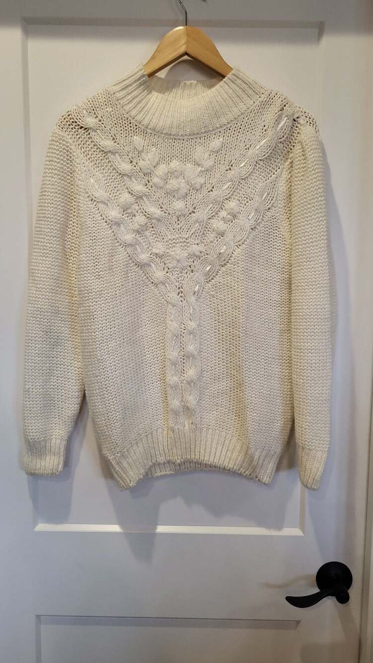 Worthington Vintage Cream Embellished Cable Knit Pullover Sweater, size 18w